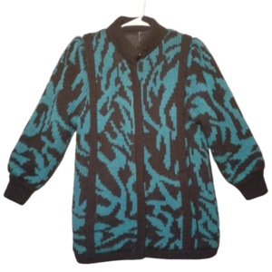 Women's Electric Blue with Black  Jacquard Animal Pattern Sweater Size Small
